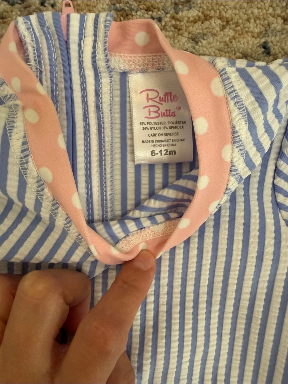 Ruffle Butts Blue Seersucker Swimsuit- Size 6-12mos.